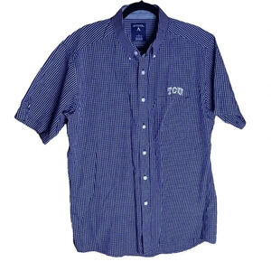 Men's Antigua Purple TCU Horned Frogs Short Sleeve Button-Up Shirt Size Large